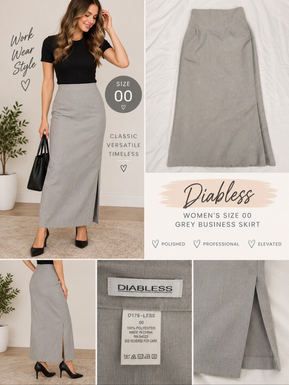 Diabless Women's size 00 grey business skirt #F01
